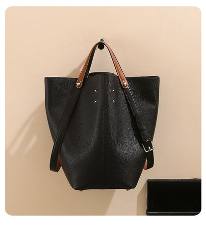 Two-Tone Bucket Tote Bag with Inner Pouch