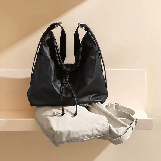 Soft Leather Drawstring Backpack