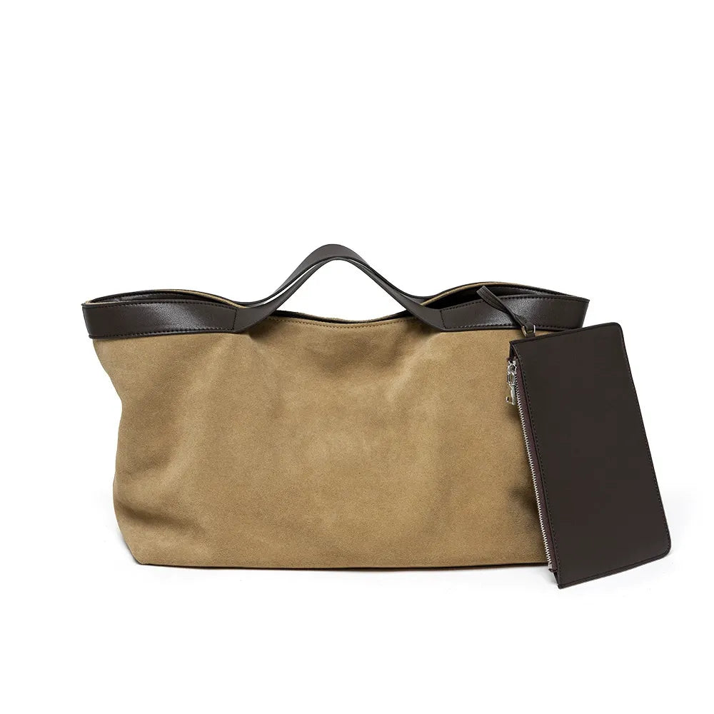 Two-Tone Suede Shoulder Tote Bag