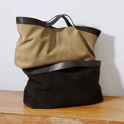 Two-Tone Suede Shoulder Tote Bag