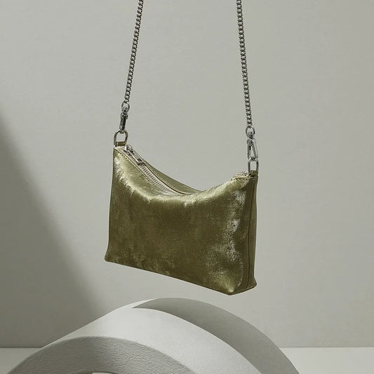 Chic & Modern Glam Metallic Velvet Chain Shoulder Bag