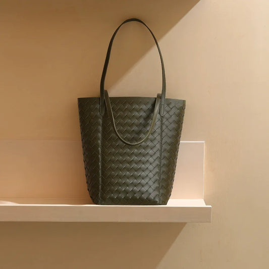 Olive Green Woven Tote Bag