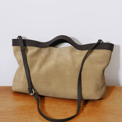 Two-Tone Suede Shoulder Tote Bag