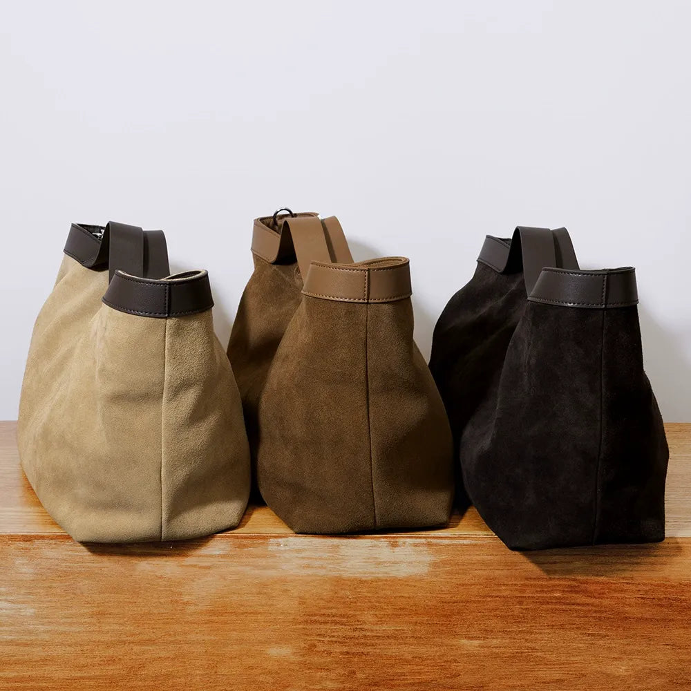 Two-Tone Suede Shoulder Tote Bag