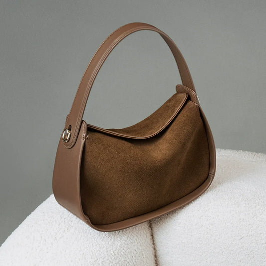Modern Soft Curves Suede Half-Moon Shoulder Bag
