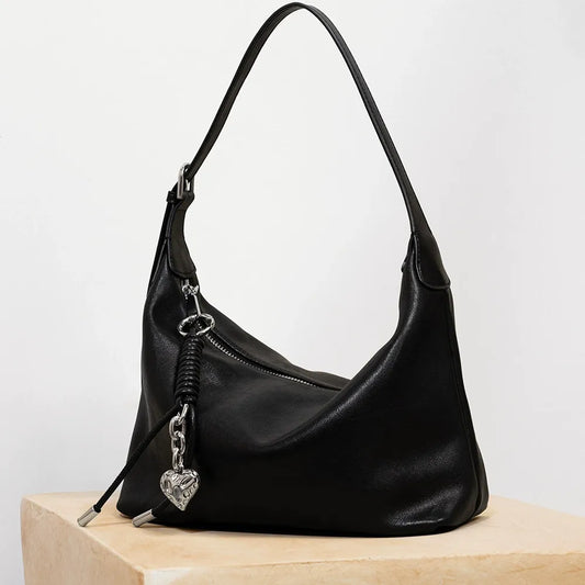 Black Soft Leather Hobo Bag